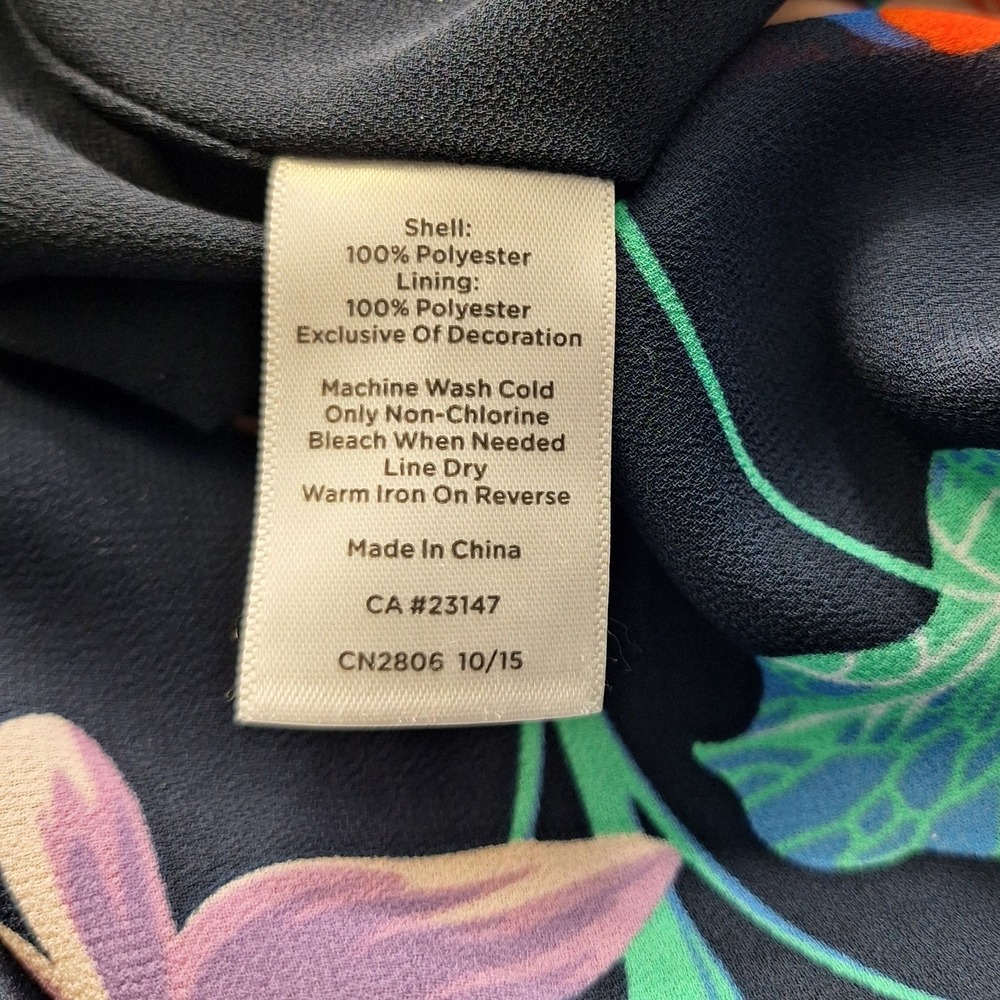 Talbots 14 Navy Floral Chiffon Midi Dress Fit Flare Pleat Garden Party Cocktail - Picture 5 of 9